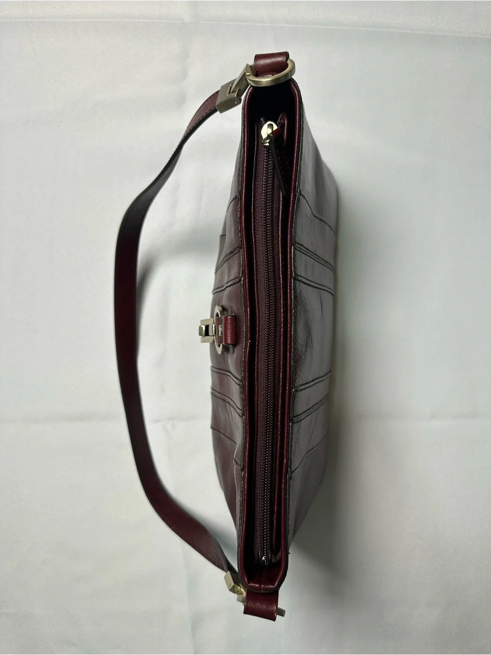 Etienne Aigner Oxblood Red Leather Shoulder Bag with Gold Hardware